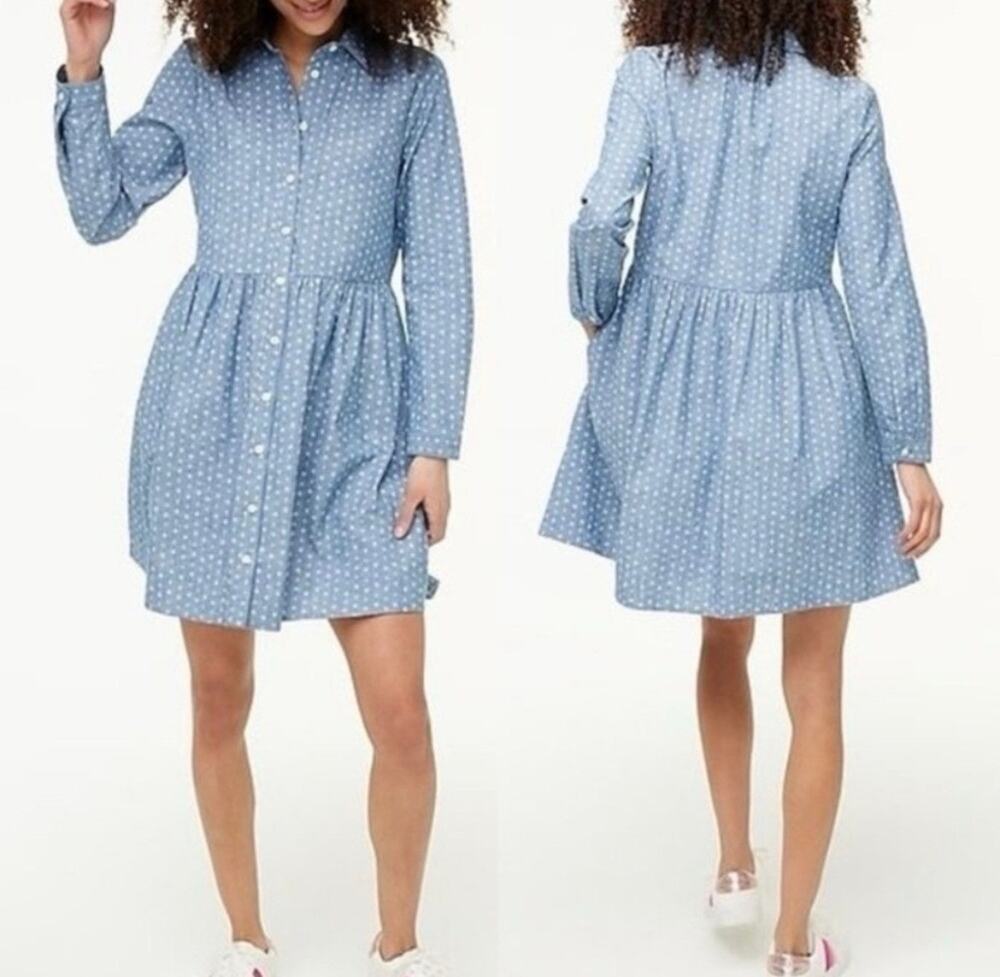 J.Crew Chambray Button Dress with White Floral Print Women's Size 2